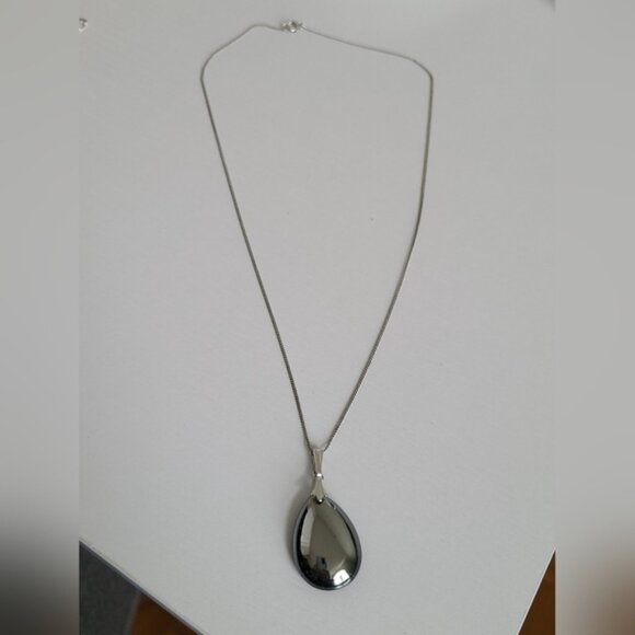 Sterling Silver Terahertz Wave Chunky Gemstone Tear Drop Pendant Chain Necklace - Picture 8 of 12